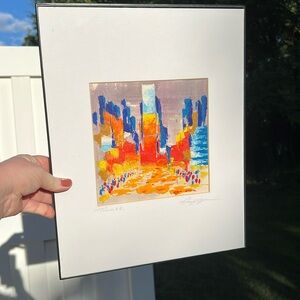 VTG Signed Colorful NYC Times Square Original Abstract Oil Painting Wall Art